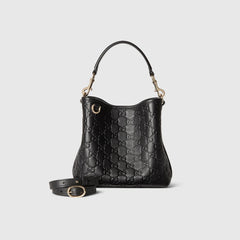 Gucci GG Emblem Small Bucket Bag Trendy Clutch Bag Crossbody Bag Small Size Gold Accents Elegant #82388A