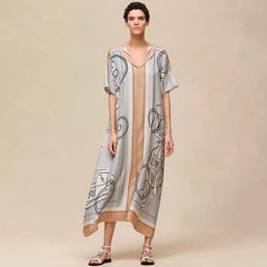 Hermes Ex-Libris A Mai Levee Caftan Women's Long Printed Silk Twill Dress With Side Slit New Arrival For Early Spring 2026 Lady #84189A