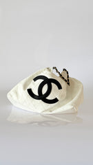 Chanel 26m Coco Beach Large Drawstring Beach Tote Bag In White With Black Double C Logo Stylish Elegant Chain-strap Bags Lady Bags #197029