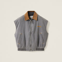 MiuMiu Women's Fall/Winter Logo Printed Splicing Lapel Zipper Closure Sleeveless Vest Jacket #76536