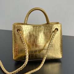 Bottega Veneta Andiamo Mini Crocodile Pattern Handbag Stylish And Elegant Bags In Gold And Silver Bag Bags Metallic-colored Leather Tends To Fade Easily #196