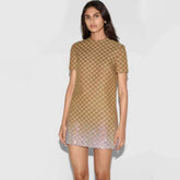 Gucci Ladies Spring And Summer Embroidery GG Canvas Rhinestone Gradient Dress Fashion Slim Temperament Elegant Short Dresses #71862