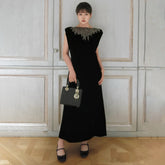 Dior Women's Fashion Beaded Black Velvet Sleeveless Tank Dress Long-length Fashion Luxury Dresses #82183A