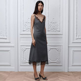 Dior Women's Spring Summer Mid-length Straight-cut Dress Stylish Elegant Sleeveless V-neck Lace Grey Dress Lady #197157