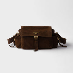 Prada Explore Men's and Women's Brand Logo Solid Color Suede Leather Messenger Bag Shoulder Bags #78127