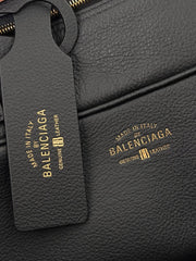 Balenciaga Men's Carrie Black Cowhide Small Bowling Bag with Aged Gold Metallic Accessories Handbag Bags #76257