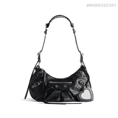 Balenciaga Le Cagole rivet silver buckle fine grain sheep leather half-moon bag crescent bag dumpling bag motorcycle bag armpit bag crossbody bag shoulder bag women's black #332101