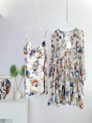 Zimmermann Women's Summer Floral Printed V-Neck Long Sleeve Dress With Camisole Top #76913