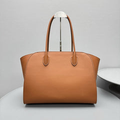THE ROW Men's & Women's Marlo 14 Grained Leather Shopping Tote Solid Color Plain-Weave Leather Handbag Tote Bag Bags W1800L133BLANS #81731