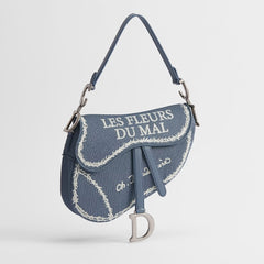 Dior Saddle Bag Blue Base With White' Book Cover' Embroidery ' Les Fleurs Du Mal' Motif Stirrup And D-ring Charm Vintage Silver-coloured Handbag Shoulder Bag And Crossbody Bags M0469VEHQ_M49I #197373