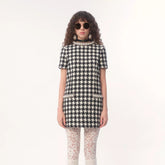 Valentino Women's Summer Embroidered Damir Light Tweed Rhinestone Round Neck Check Fitted Short Dresses Ngvp #9733