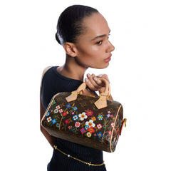 Louis Vuitton Lv X Tm Speedy Bandoulière 20 Women's Brown Letter Printed Zipper Closure Canvas Quilted Cowhide Shoulder Crossbody Tote Bag Bags #77566