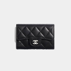 Chanel Black Classic Cf Card Holder With Flip Top Compact Wallet Black And Gold Metallic Finish Bag Bags Metallic-colored Leather Tends To Fade Easil #84161A