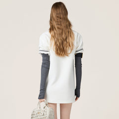MiuMiu Women's Spring/Summer Fashion Casual Polo Neck Letter Embroidery Solid Color Striped Patchwork Dress #79159