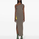 Rick Owens Women's Summer Slant Shoulder Slim Wool Side Slit Sleeveless Solid Color Dresses #81161