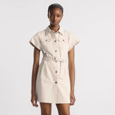 Dior Women's Short Belt Shirtdress Lapel Solid Color Logo Print Summer Short Sleeve Single Breasted Denim Dresses Ngvp #1521