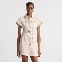 Dior Women's Short Belt Shirtdress Lapel Solid Color Logo Print Summer Short Sleeve Single Breasted Denim Dresses Ngvp #1521