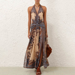 Zimmermann Women's Floral Print Deep V-neck Cotton Spaghetti Strap Dress #77264