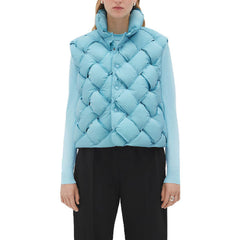 Bottega Veneta Men's Women's Woven Down Vest Solid Color Standing Collar Single Breasted White Duck Down Jacket Vest Ngvp #7216
