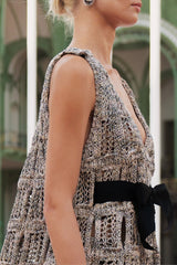 Chanel Women's Spring And Summer High Street Cotton Silk Hollow Bow Decoration V-neck Sleeveless Vest Casual Medium-length Knitted Half Skirt Ngvp #1526