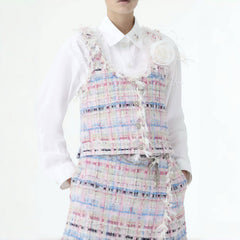Chanel Women's Spring And Autumn High Street Cotton And Silk Tweed Multicolor Round Neck Sleeveless Vest Casual Mid Waist Shorts Ngvp #1551