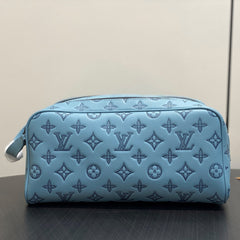 Louis Vuitton DOPP KIT Toiletry Bag Women's Men's Fashion Trend Handbag Luxury Monogram Shadow Embossed Double Zip Wash Bags M14485 Grey M14885 Light Blue M14843 Dark Blue #81236
