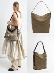 Lemaire Women's Canvas Adjustable Shoulder Strap Tote Bag Fashion Trend High Street Cowboy Splicing Large Capacity Handbag Shoulder Bag Ngvp #2432