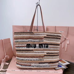 MiuMiu Women's Multicolour Embroidery Logo Crochet Shopping Bag Shoulder Handbag Tote Bags #76741
