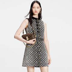 Louis Vuitton Monogram Denim Button Tab Dress Women's Leather-trimmed Sleeveless Short Dress Stylish Elegant And Refined Casual Dresses #82421A