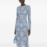 Dolce&Gabbana Women's Summer Blue Floral Lace Semi-sheer Round Neck Long Sleeve Dress Silk Camisole Lining #75161