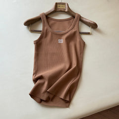 MiuMiu Women's Summer Solid Color Letter Print Round Neck Sleeveless Tank Top Vest #76684