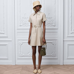Dior M¨¦daillon Belted Shirtdress Beige Cotton And Silk Gabardine Stylish And Elegant Fitted Dress With A Lapel Collar And Belt Lady #84429A