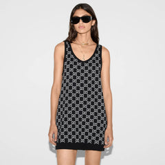 Gucci Women's Summer Logo Print Wool Round Neck Strapless Dress #77426