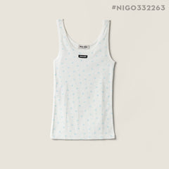 MIUMIU Women's Ribbed Knit Crew Neck Logo Patch Straight Tank Top #332263