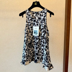 Chanel Women's Black And White Camellia Print Summer Tank Top Stylish Refined And Elegant Summer Holiday Top Vest Lady #82918A