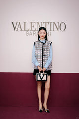 Valentino Women's Spring And Winter Tweed Sequins Check Pattern Solid Color Round Neck Single-Breasted Cotton Wool Blend Sleeveless Pocket Vest Ngvp #2111
