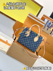 Louis Vuitton OnTheGo Women's Blue Denim Patchwork Cowhide Alphabet Print Shopping Bag Tote Bags #77376
