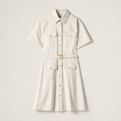 MiuMiu Women's Summer Spring Summer Solid Color Logo Single Breasted Short Casual Short Sleeve Dresses #72426