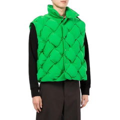 Bottega Veneta Men's Women's Woven Down Vest Solid Color Standing Collar Single Breasted White Duck Down Jacket Vest Ngvp #7216