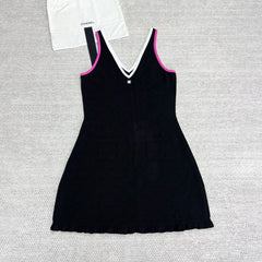 Chanel Women's Summer Solid Color V-Neck Waistband Sleeveless Halter Dresses #76243