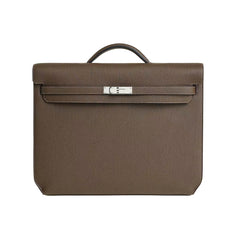 Hermes Men's and Women's Classic Solid Color Leather Business Bag with Silver Buckle Handbag Laptop Case Bag Bags #78611