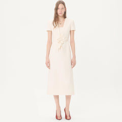 Valentino Crepe Couture Floral Embroidered Dress Women's Spring/summer White V-neck Short-sleeve Elegant Maxi Casual Dress Lady #196777