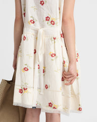 Prada Women's New Arrival 2026 Embroidered Linen Floral Sleeveless Dress Stylish Chic And Elegant Spaghetti-strap Mini Dress Lady #196982