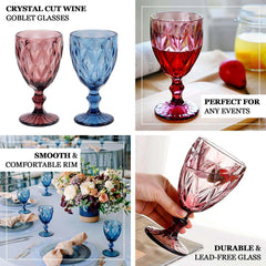 6-Pack Wine Glasses Dusty Sage Green Embossed Crystal Cut Design Stemmed - Colored Goblets for Parties & Events 12oz 7"