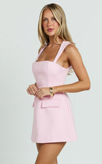 Garrett Mini Dress - Square Neck Fit And Flare Dress in Pink