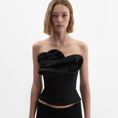 Magda Butrym Floral-Print Strapless Fishbone Top Elegant and Sophisticated Black Sleeveless Vest Lady #195605