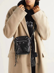 Balenciaga LE CAGOLE Men's and Women's Unisex Fashion Casual Solid-Color Leather Adjustable Strap Vertical Motorcycle Bag Shoulder Bag Crossbody Bag Bags #78491