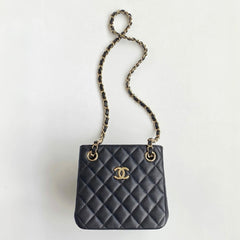 Chanel Mini Tote Diamond Double C Lychee Grain Cowhide Black Gold Double Chain Bucket Mini Tote Crossbody Bag Bags As3176 #76835