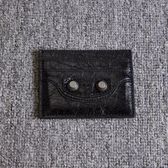 Balenciaga Le Cagole Distressed Silver Metal Accessory Logo Wallet Fine Grain Leather Card Holder Card Case Women's Black Bag Bags 764332210KR1000 Ngvp #1995