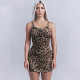 Dolce&Gabbana Women's Summer Ribbed Round Neck Slim Mini Halter Leopard Dresses #75619
